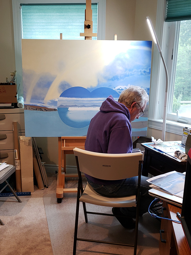 Working on Aircraft Carrier Painting in EvansTechArt Studio